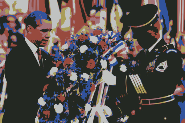 美国陆军和奥巴马总统敬献花圈
