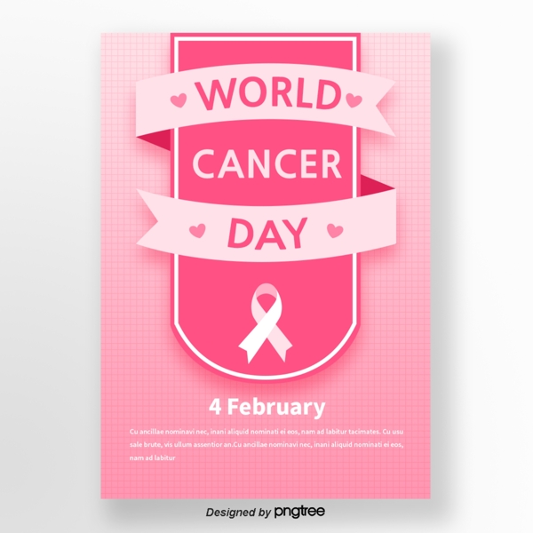粉红色的渐变色带爱标签世界癌症日促销海报