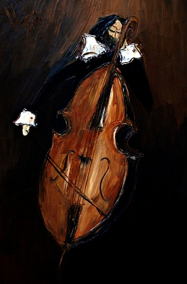 油画拉大提琴的人图片
