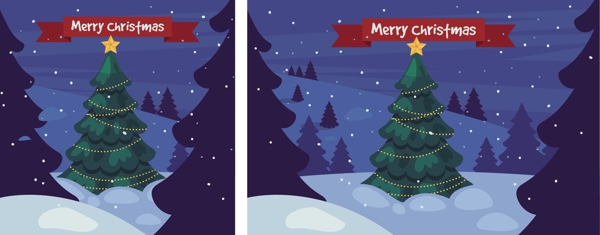 简约雪地圣诞树插画矢量图