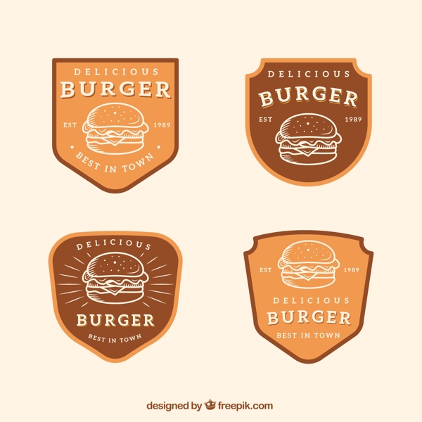 几个复古风格汉堡插图标签图标