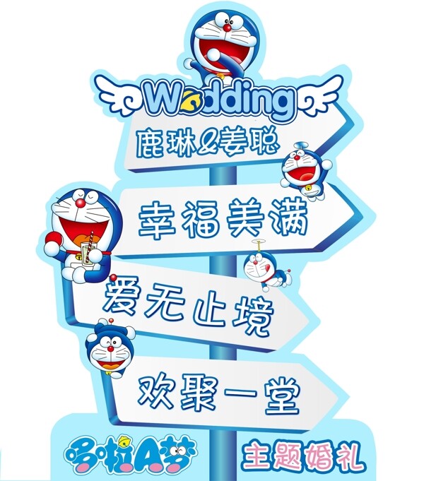 哆啦A梦主题婚礼路引指示牌图片