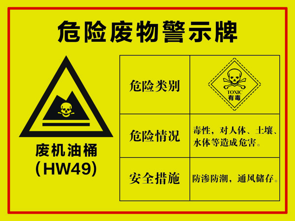 危险废物警示牌废机油桶