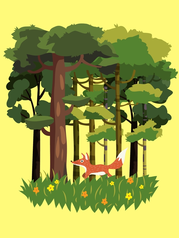 创意森林狐狸风景