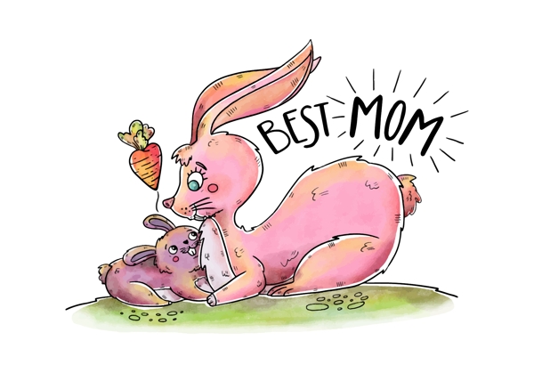 母亲节手绘兔子插画
