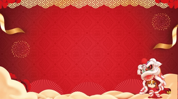 喜庆猪年元旦舞狮背景设计