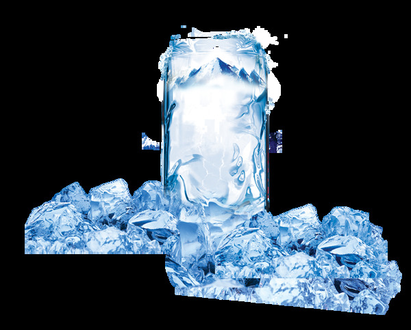 蓝色冰块冰杯子夏季png元素素材