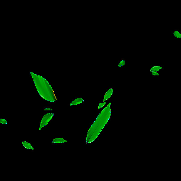 手绘绿叶漂浮元素