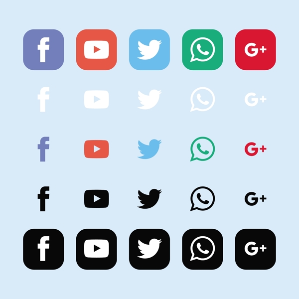 浅蓝色背景下的社交网络图标