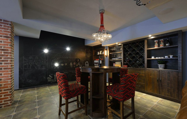 现代时尚客厅褐色方块地板室内装修效果图