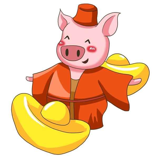 卡通动物可爱动物粉色小猪元宝