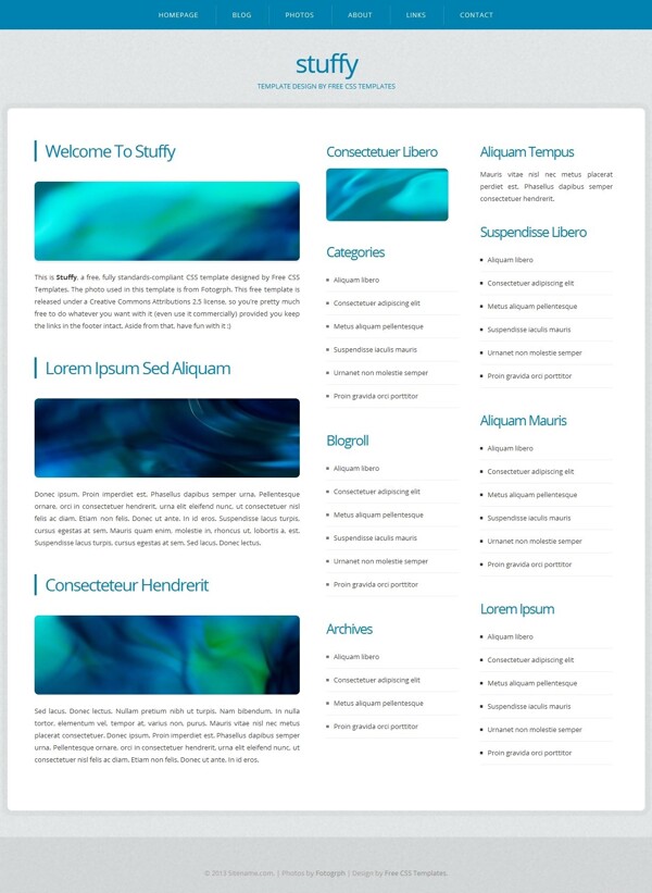 湖蓝色三列信息网页模板