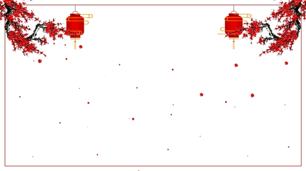 中国风古典唯美清新简约灯笼红梅背景素材