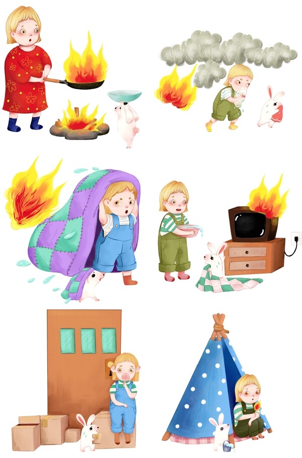 消防安全教育可爱儿童人物插画合集