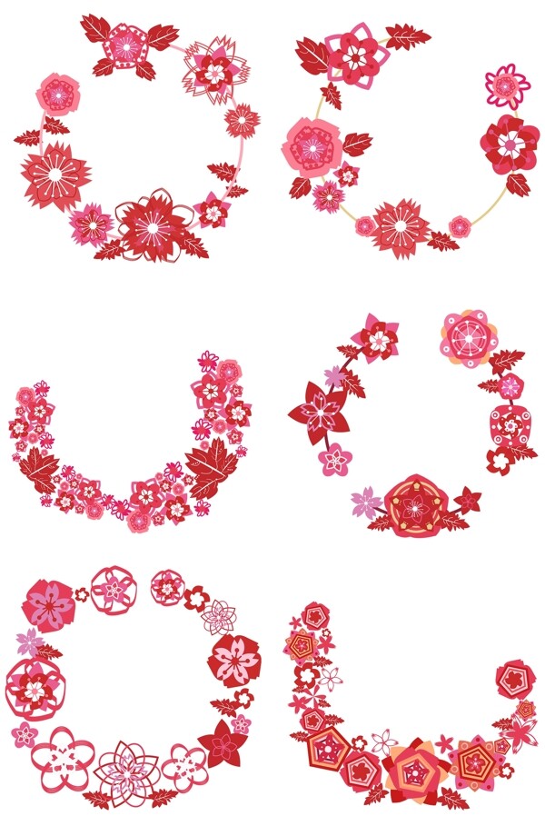 多种镂空剪纸樱花花环边框设计合集