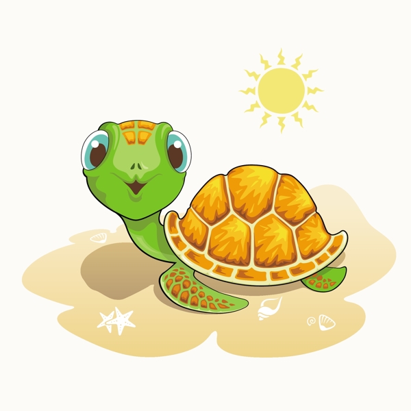 夏日沙滩上的卡通乌龟