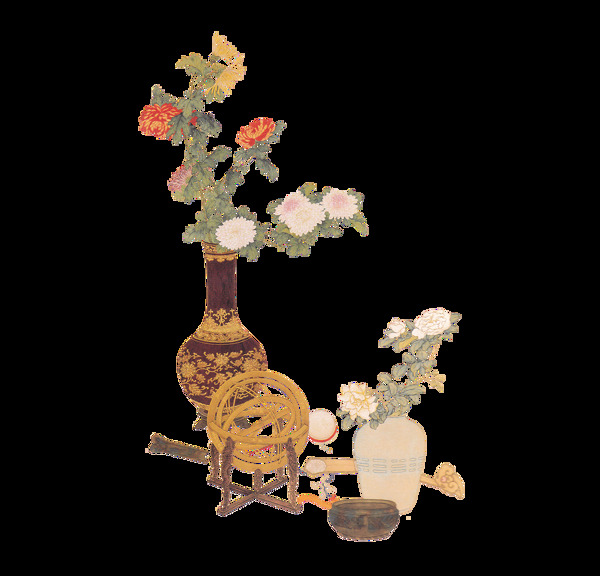 手绘花瓶花朵元素