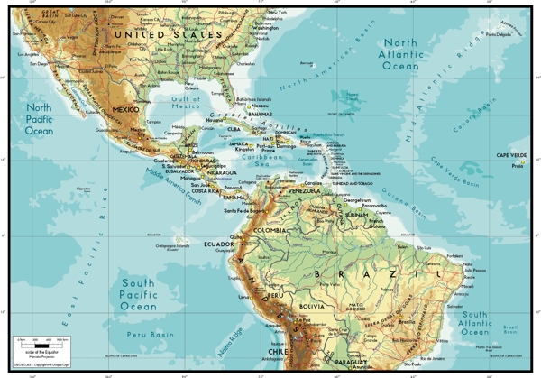 精美矢量世界地图素材中美洲地图