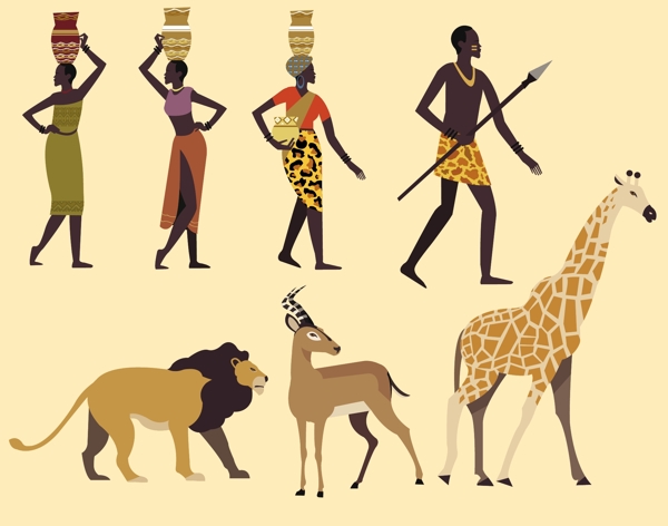 非洲部落人物动物矢量背景