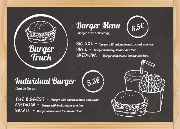 黑板上的汉堡食品菜单