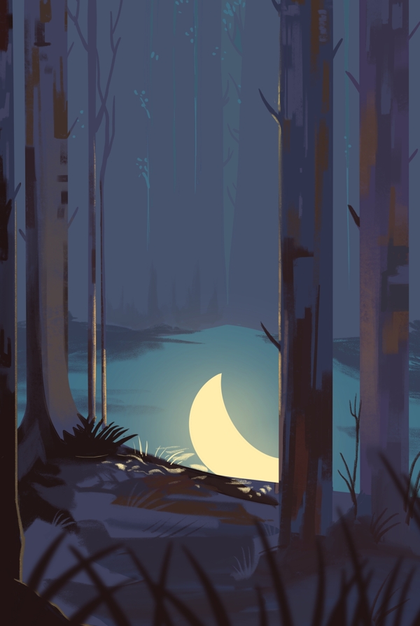 卡通深夜森林背景下载