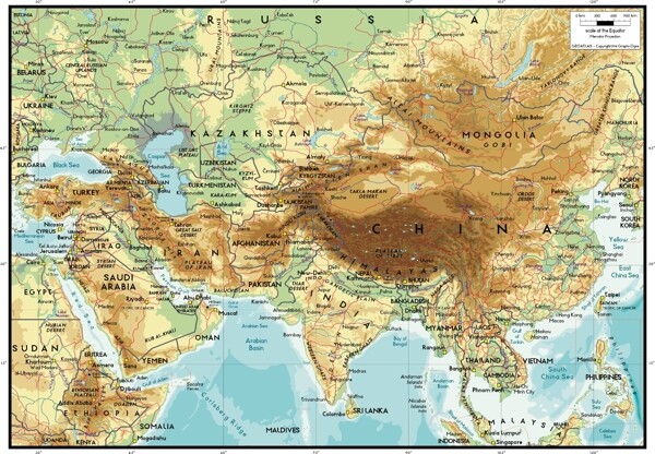美丽的世界地图矢量素材亚洲中心地图