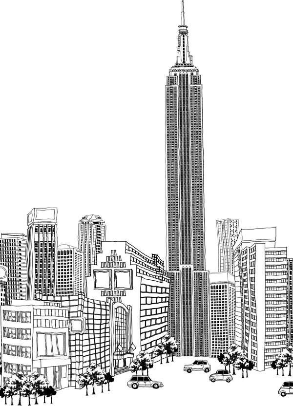 城市建筑线稿图图片