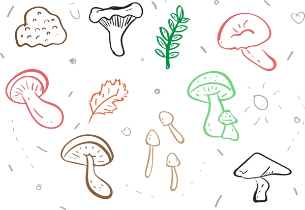 手绘线性蘑菇素材