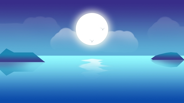 蓝色渐变海上明月背景素材
