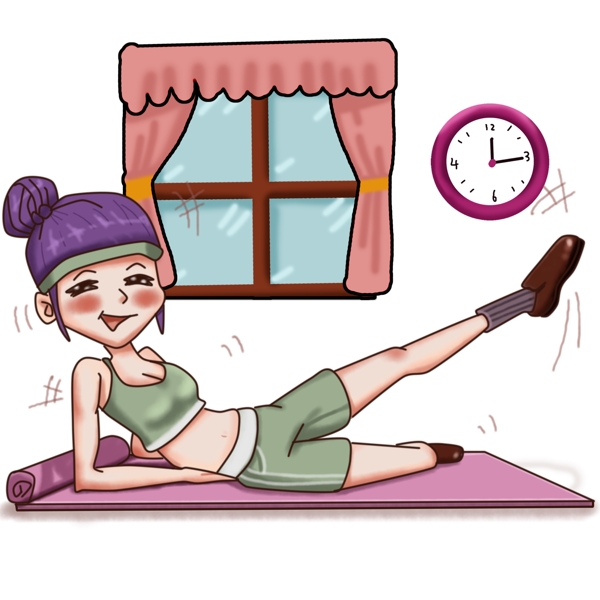 动漫厚涂锻炼身体做瑜伽的女孩子插画PNG