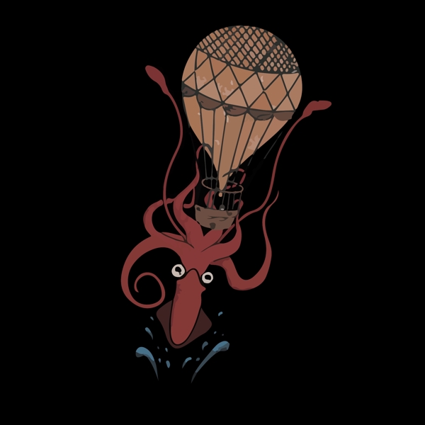 印花矢量图动物章鱼生活元素热气球免费素材