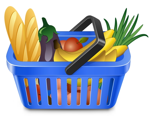 水果和蔬菜和购物篮05矢量素材