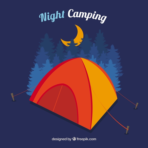 夜间野营用一个橙色野营帐篷