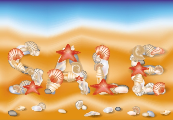 手绘沙滩海洋生物图片