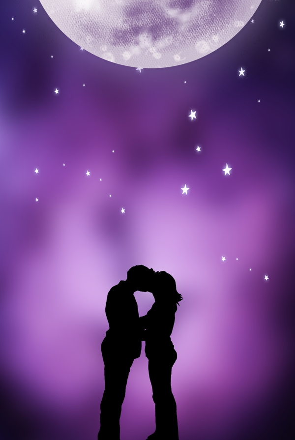世界接吻日紫色星空唯美浪漫背景