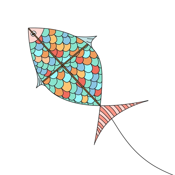 卡通彩鱼型风筝插画