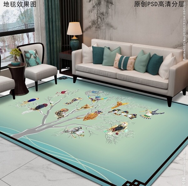 新中式花鸟轻奢地毯
