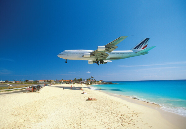 飞机海滩风景图片图片