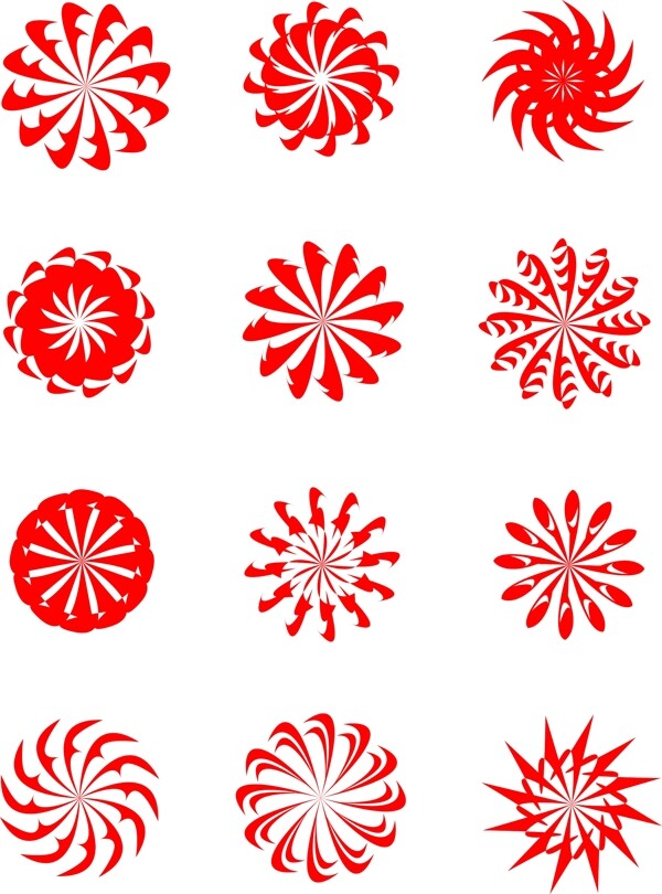 红色旋转组成装饰图案集合