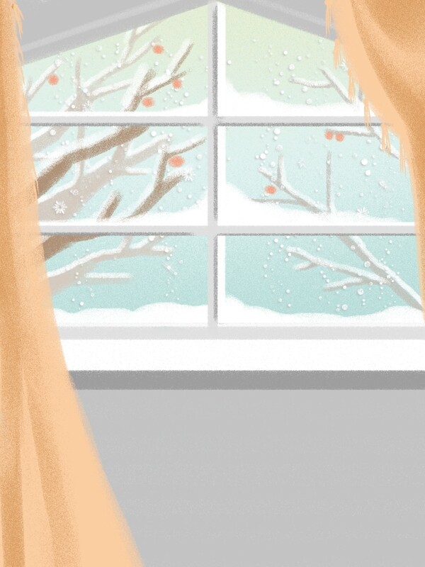 手绘窗外的枯树立冬节气背景素材