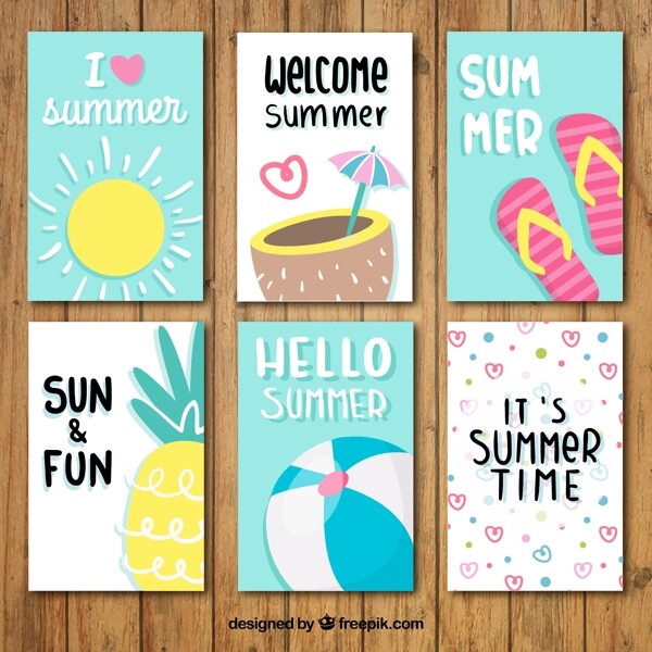 6款夏季度假卡片设计矢量