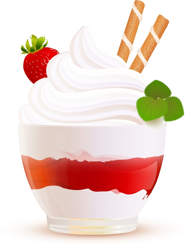 矢量草莓白色冰淇淋元素