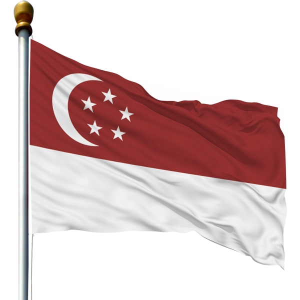 带旗杆的新加坡国旗