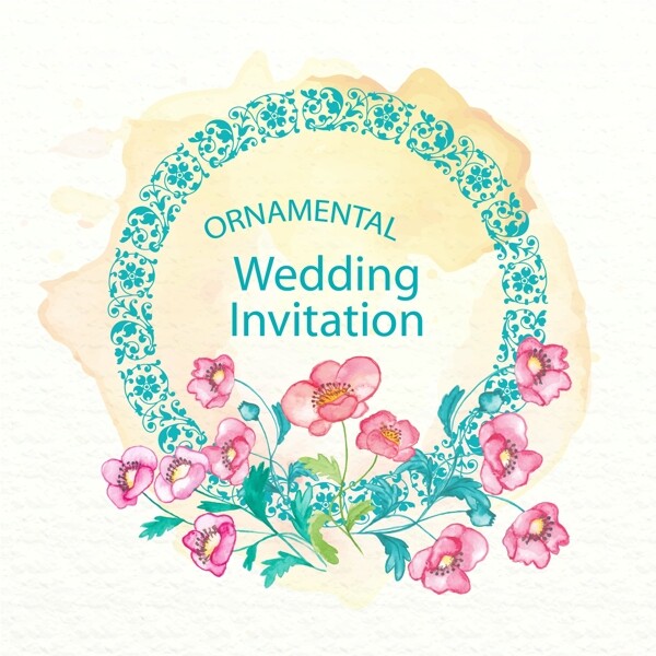 水彩手绘花朵装饰婚礼邀请卡
