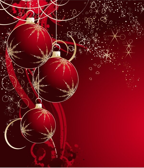 矢量圣诞节新年喜庆背景心形闪光星光红色挂球矢量素材