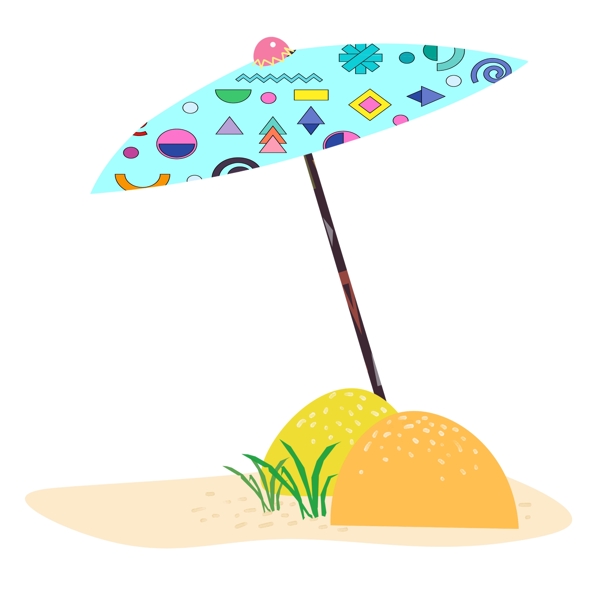 夏季海边旅行蓝色遮阳伞
