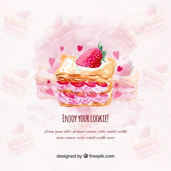 彩绘奶油草莓蛋糕矢量素材