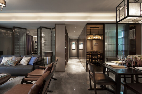 中式现代餐厅客厅装修效果图