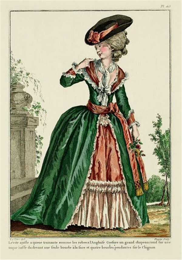 欧式绿色洛可可长裙设计图
