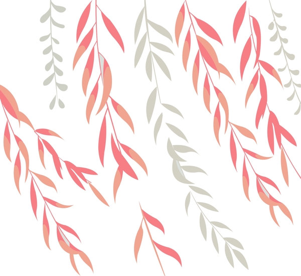 手绘红色柳树叶子漂浮素材